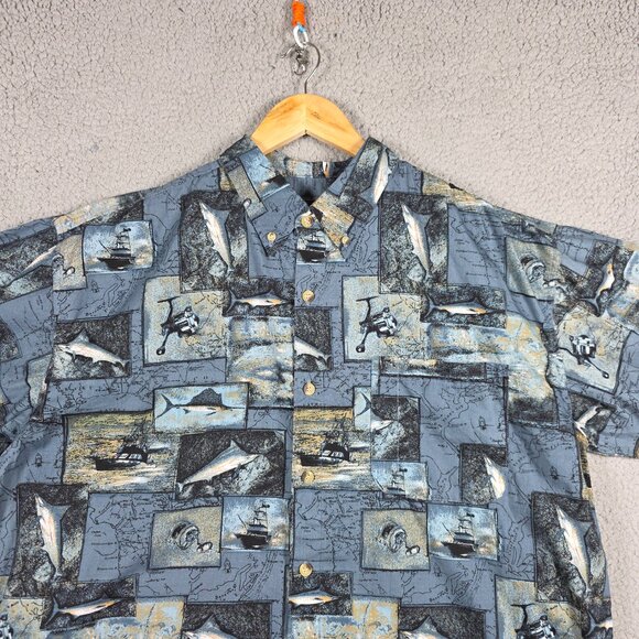 Field & Stream Shirt Mens Size XL Blue Vintage Marlin Sea Fish All Over Print - Picture 2 of 14